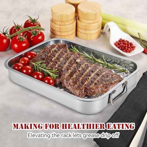 2 Set Stainless Steel Roasting Pan with Rack 15.5 13 Inch