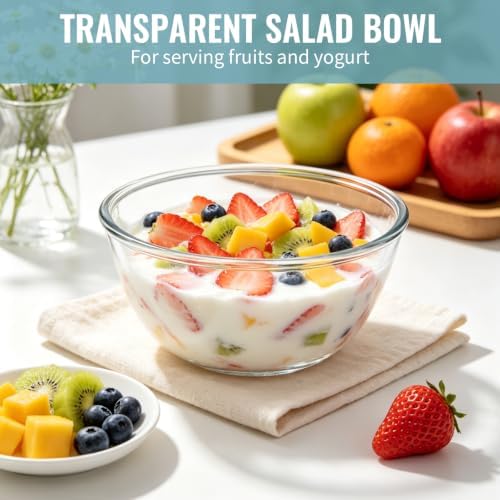 27oz Flat Bottom Glass Bowl Set of 6, 6in Clear Salad Serving Bowls