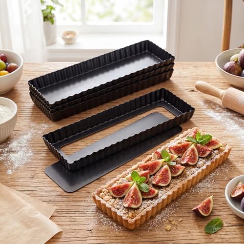 4 Pack Rectangular Tart Pans 14 Inch with Removable Bottom, Nonstick
