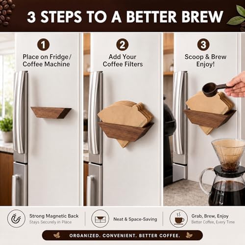 Magnetic Coffee Filter Holder Set, Walnut Wood Cone Coffee Filter