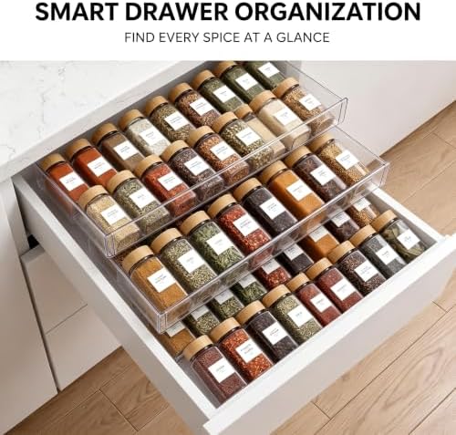 Acrylic Spice Drawer Organizer 4 Pk, Expandable 13"-26" Acrylic Spice
