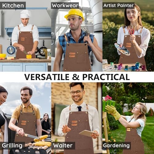 Chef Canvas Aprons with 3 Large Pockets Adjustable Strap for Men Women