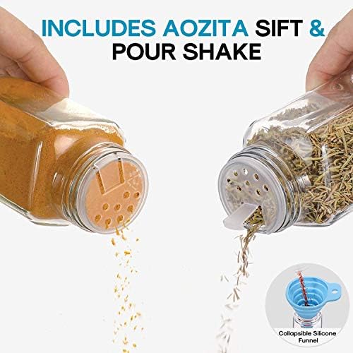 AOZITA 24 Pcs Glass Spice Jars with Labels - 4oz Empty Square Spice