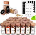 Churboro 24 Pack 4oz Glass Spice Jars with 547 Labels, Acacia Wood