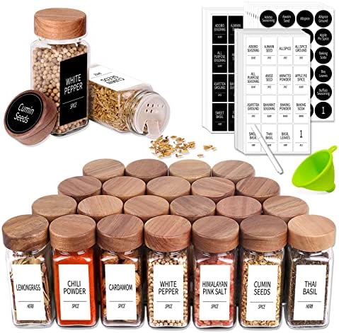 Churboro 24 Pack 4oz Glass Spice Jars with 547 Labels, Acacia Wood
