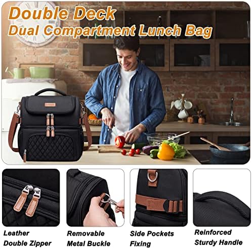 Artelaris Lunch Bag for Women, Large Double Deck Lunch Box Tote for