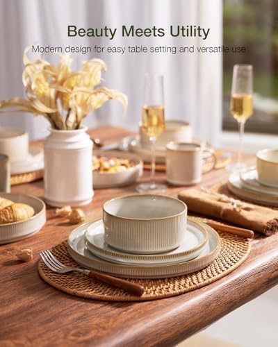 Famiware Star Stoneware Dinnerware Sets for 8, Reactive Glaze Plates, Bowls