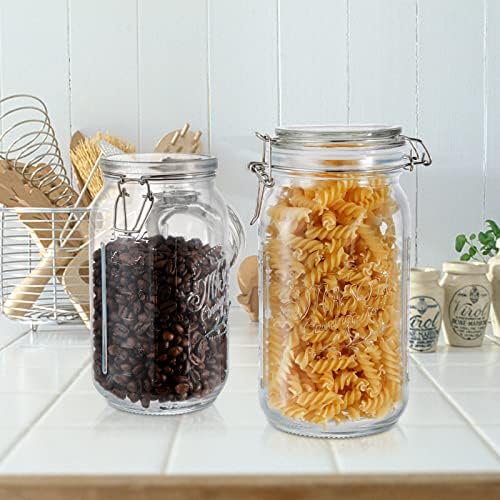 Tebery 4 Pack Clear Wide Mouth Glass Mason Jars with Airtight Clamp