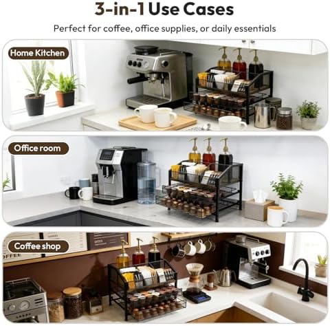 Coffee Bar Organizer with 3 Syrup Pumps, 3-Tier Coffee Station
