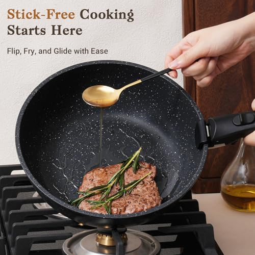 SODAY 15Pcs Pots and Pans Set Non Stick, Detachable Handle, Induction