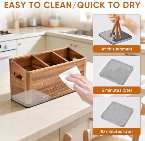 Wooden Cooking Utensil Holder & Crock for Kitchen Countertop