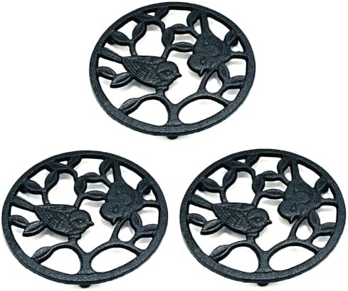 Cast Iron Bird Trivet Set, 3-Pack - Decorative Metal Pot Holders