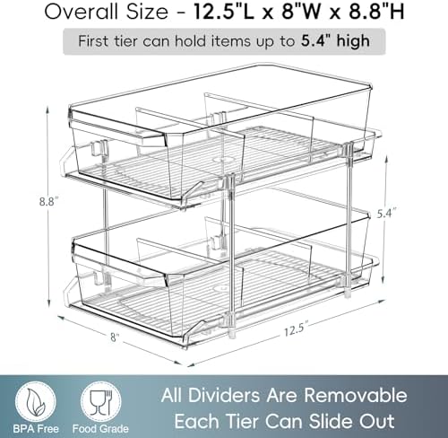 2-Set 2-Tier Clear Cabinet Organizers with Dividers