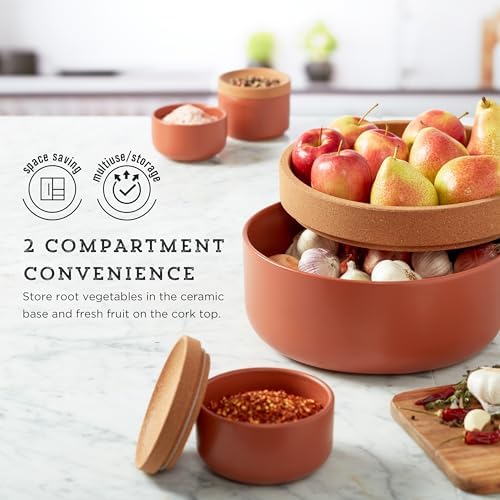 Kamenstein Ceramic and Cork Large Breathable Produce Bowl with Lid