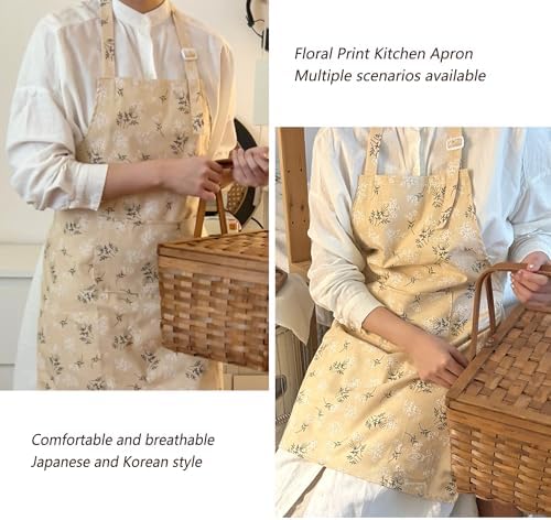 Japanese Vintage Floral Apron for Women,Adjustable Neck Strap Kitchen