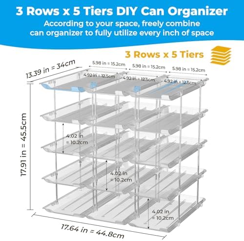 Stackable 5 Tiers Can Organizer Pantry 4 Packs Clear Width Adjustable