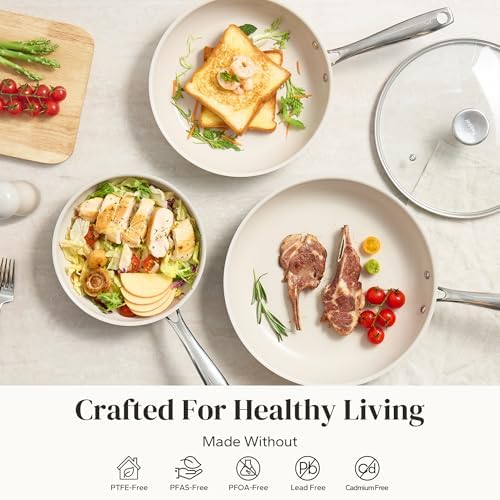 Redchef Nonstick Cookware Sets, Ceramic Frying Pan Set with Tempered Glass Lids, Non Stick Cooking Set, Dishwasher & Oven Safe, Induction Safe, Compatible with All Cooktops, Blue (8", 9.5", 11")