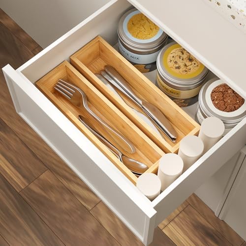 BAMEOS Bamboo Drawer Organizer, Set of 2