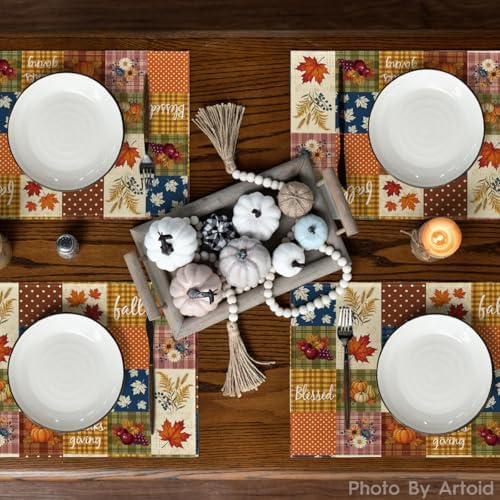 Artoid Mode Hello Pumpkin Leaves Fall Placemats Set of 4-12 x 18 Inch