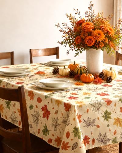 Pureegg Polyester Fall Tablecloth 60" x 84" 1 Pack Autumn Leaves