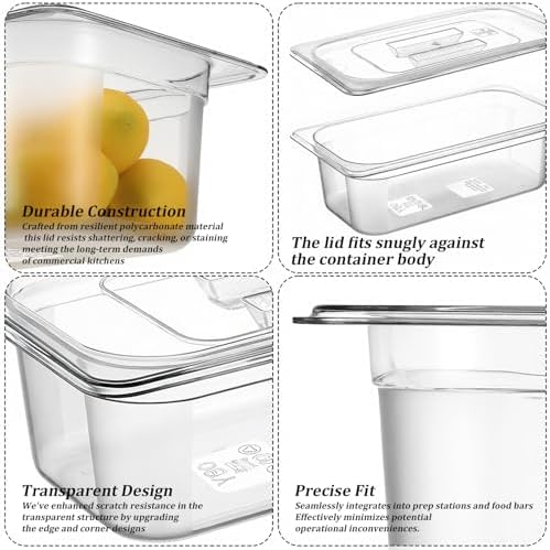 6 Pack 1/3 Size Plastic Clear Food Pans with Lids, 4 Inch Deep