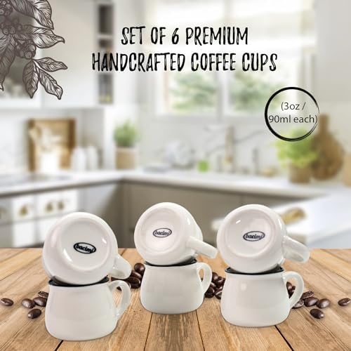 Mini Ceramic Espresso Coffee Mugs (Set of 6 / 3oz 90ML) White