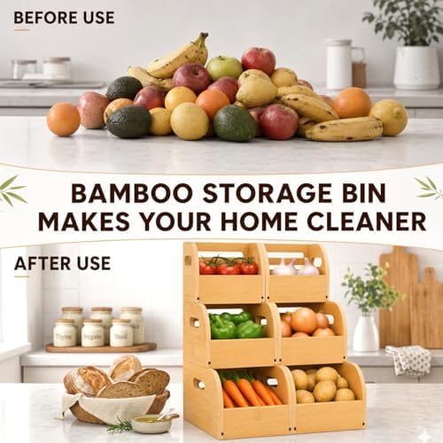 PRETYZOOM Bamboo Pantry Storage Bins with Breathable Slatted Back
