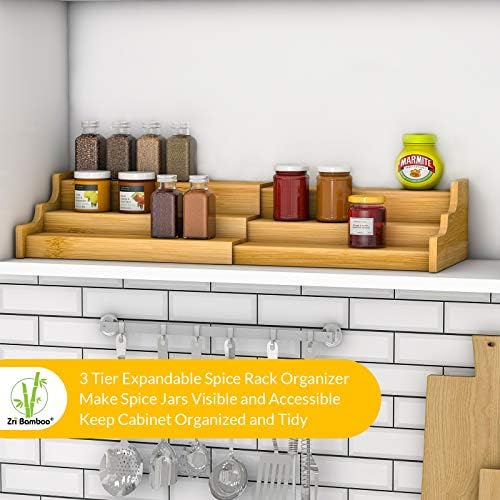 Spice Rack Cabinet Organizer, 3 Tier Bamboo