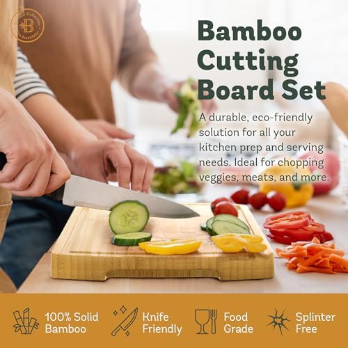 Bamboo Cutting Boards for Kitchen, Non Toxic Wooden Chopping Board