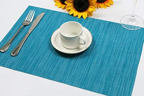 SHACOS Teal Blue Placemats Set of 4 Woven Vinyl Place Mats Easy Clean