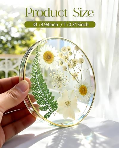 Oqplog Resin Drink Coaster for Desk Coffee Table-White Cute Dried
