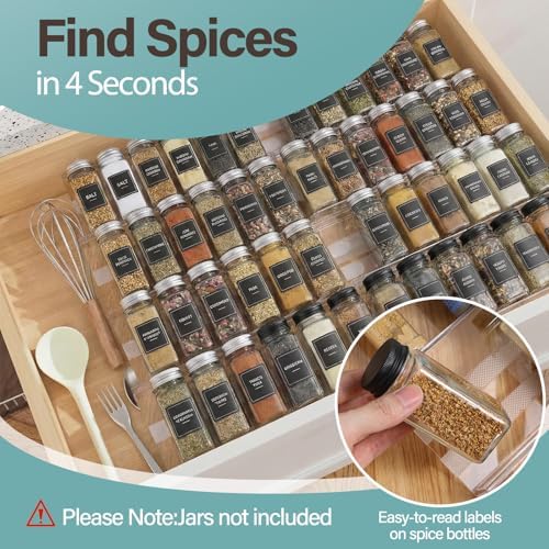 8 Pack Spice Drawer Organizer with 18 Anti-Slip Mats, 13" to 26"