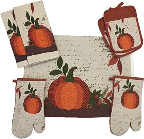 Set of 10, Pumpkin Fall Design Tapestry Kitchen Towel Set, Include 4