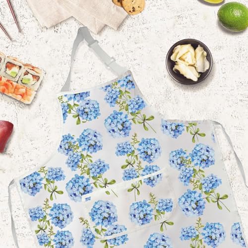 Gzrlyf Hydrangeas Apron Blue Hydrangeas Kitchen Apron Summer Floral
