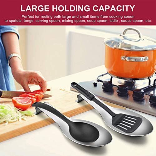 E-far Spoon Rest Set of 2, Stainless Steel Spoon Ladle Holder Spatula