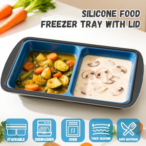 GORCI Silicone Soup Freezer Trays with Lids - 3 Pack, 1⁄2 cup, 1 cup