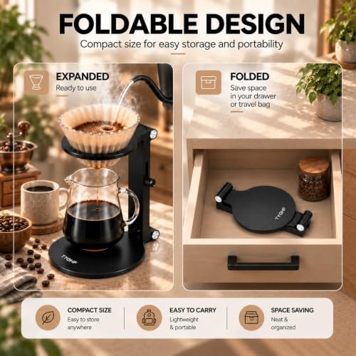 Pour Over Coffee Stand, Height Adjustable & Foldable Coffee Dripper