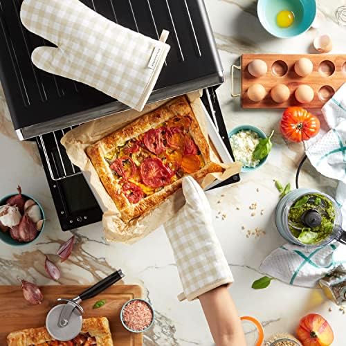 KitchenAid Gingham Oven Mitt 2-Pack Set, Milkshake Tan