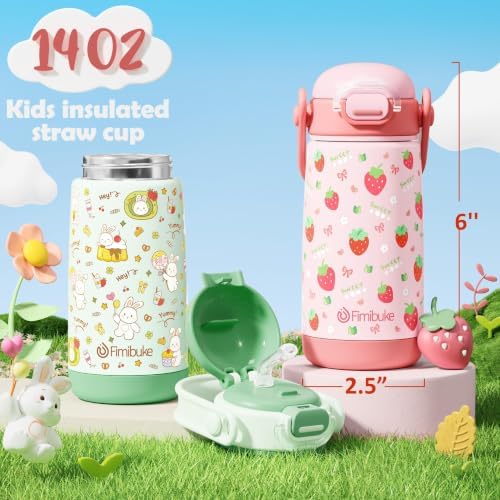 Fimibuke 14oz Kids Water Bottle, 18/8 Stainless Steel Insulated
