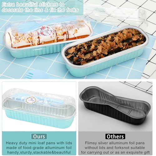 100Pack Mini Cake Pans Disposable Mini Loaf Pans with Lids and Spoons