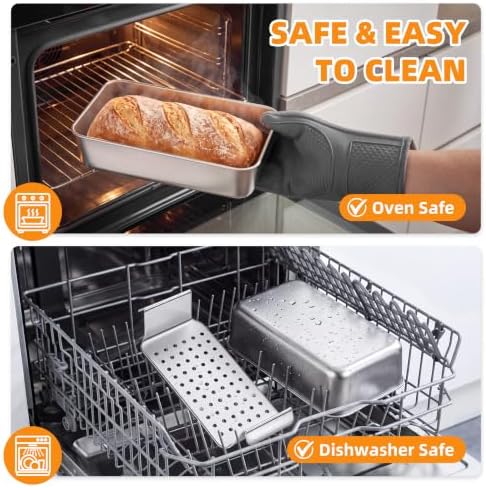 Leonyo 9x5 In Meatloaf Pan with Drain Tray, Bread Loaf Pan for Oven