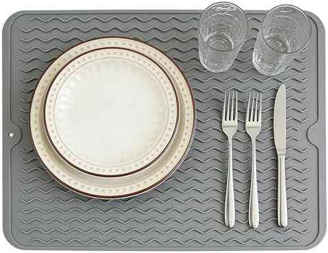 Silicone Dish Drying Mat,Silicone Grill Mat, Grey,12" x 16"