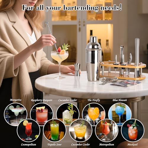 Wukuna Cocktail Shaker Bartender Kit, 11 Pcs Bar Tool Set with Bamboo