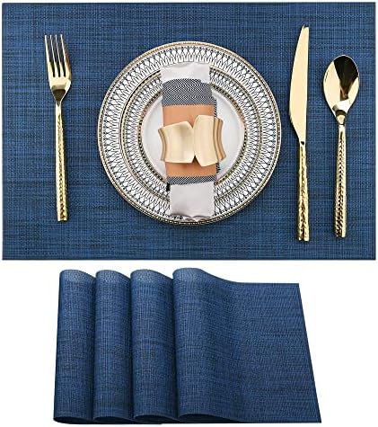 SLKQG Navy Blue Placemats Set of 4 - Easy Clean Washable Vinyl