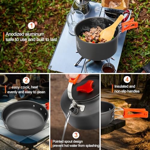 THTYBROS 17pcs Camping Cookware Mess Kit,for