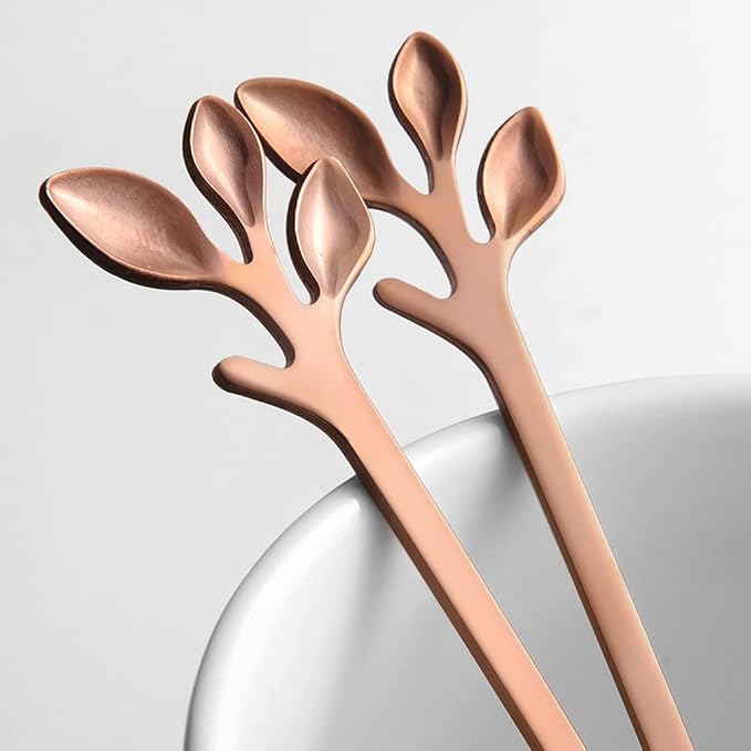 AnSaw 6-Piece Elegant Rose Gold Leaf Long Handle Teaspoons - Image 7