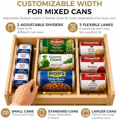 MinBoo Bamboo FIFO Can Organizer for Pantry, 24-Can Gravity Dispenser