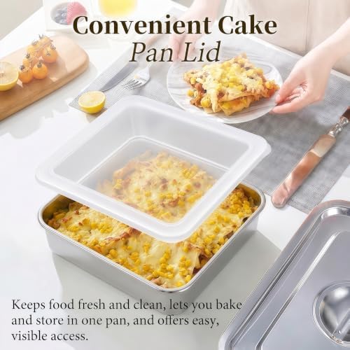 8x8 Stainless Steel Baking Pan with Lid, Square Brownie Cake Pan Set
