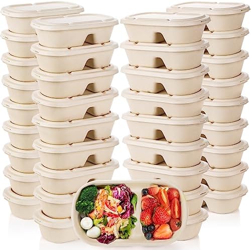Yesland 50 Pcs Compostable Take Out Food Containers with Lid, 33 oz