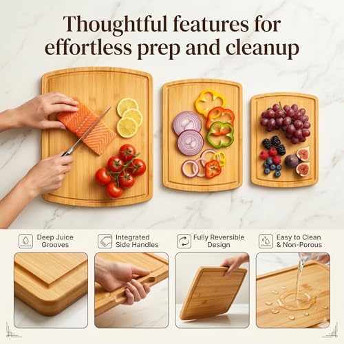 Bamboo Cutting Boards for Kitchen, Non Toxic Wooden Chopping Board